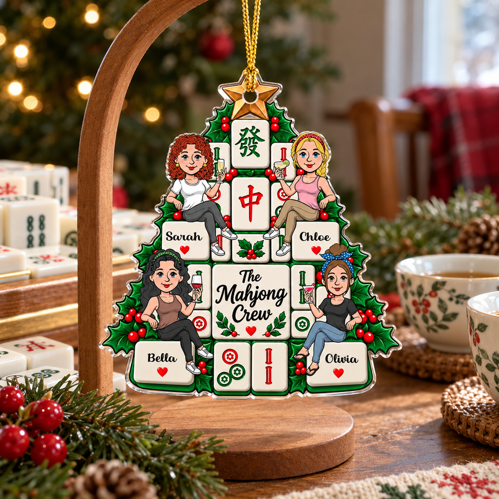 Custom Friendship Christmas Ornament, Best Friend Gift •  Mahjong Crew Makes Holidays Better - Personalized 3D Effect Acrylic Ornament