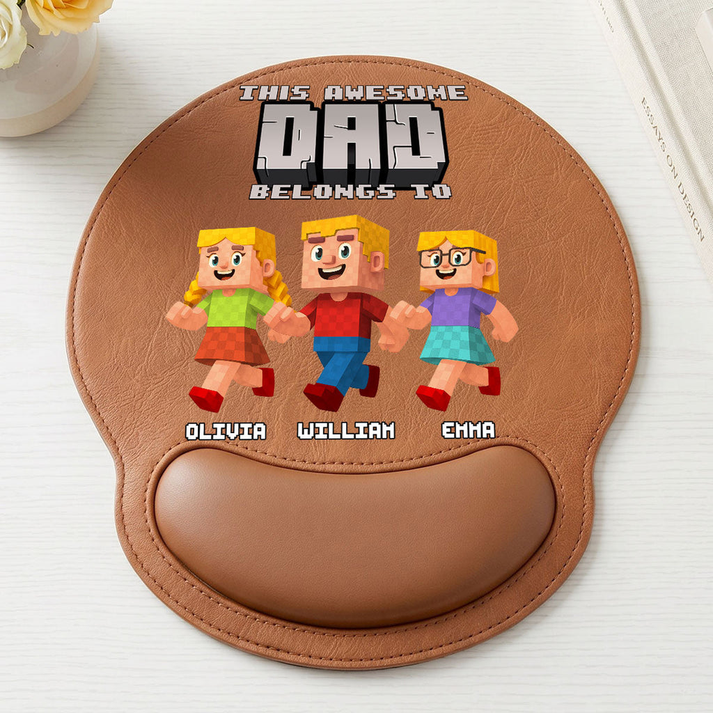 This Awesome Dad Belongs To - Personalized Leather Mouse Pad