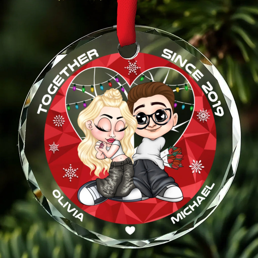 Custom Couple Christmas Ornament, Anniversary Gift •  You & Me Together Since - Personalized Glass Ornament