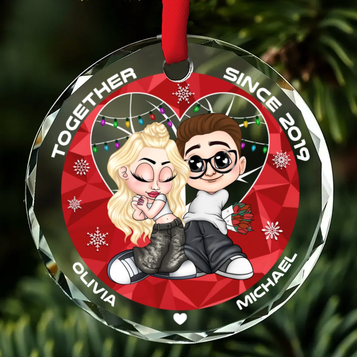 Custom Couple Christmas Ornament, Anniversary Gift •  You & Me Together Since - Personalized Glass Ornament