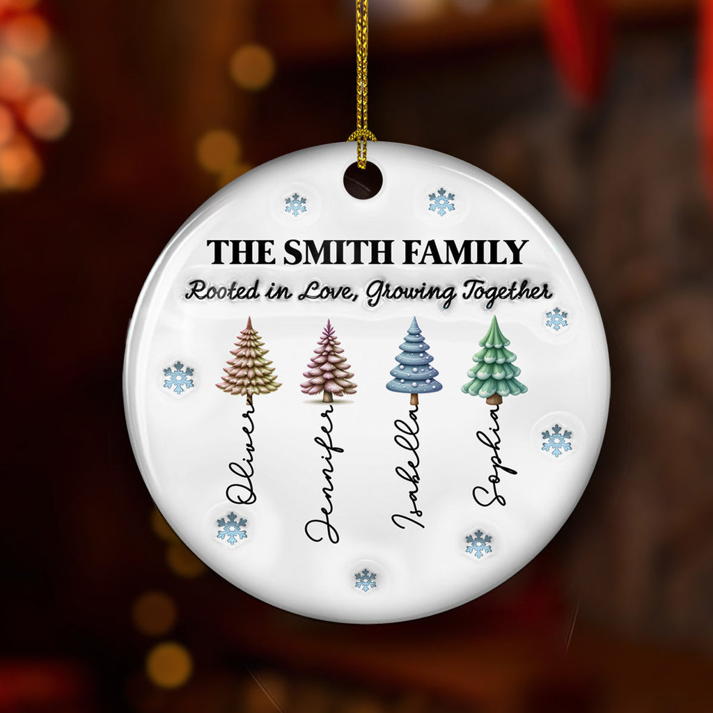 Custom Family Ornament, Christmas Gift for Family Members •  Rooted in Love, Growing Together - Personalized 3D Inflated Effect Ceramic Ornament