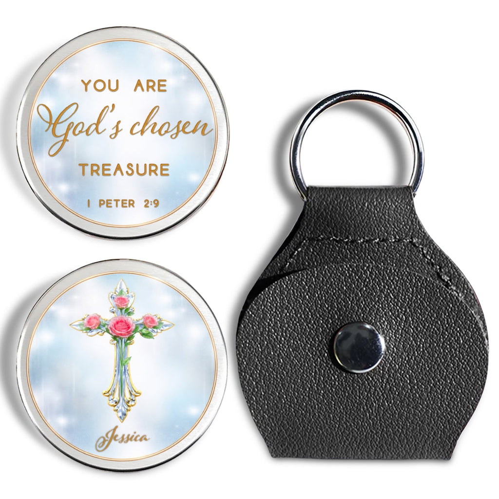 Custom Christian Coin Keychain, Faith Keepsake • Chosen Treasure - Personalized Pocket Hug