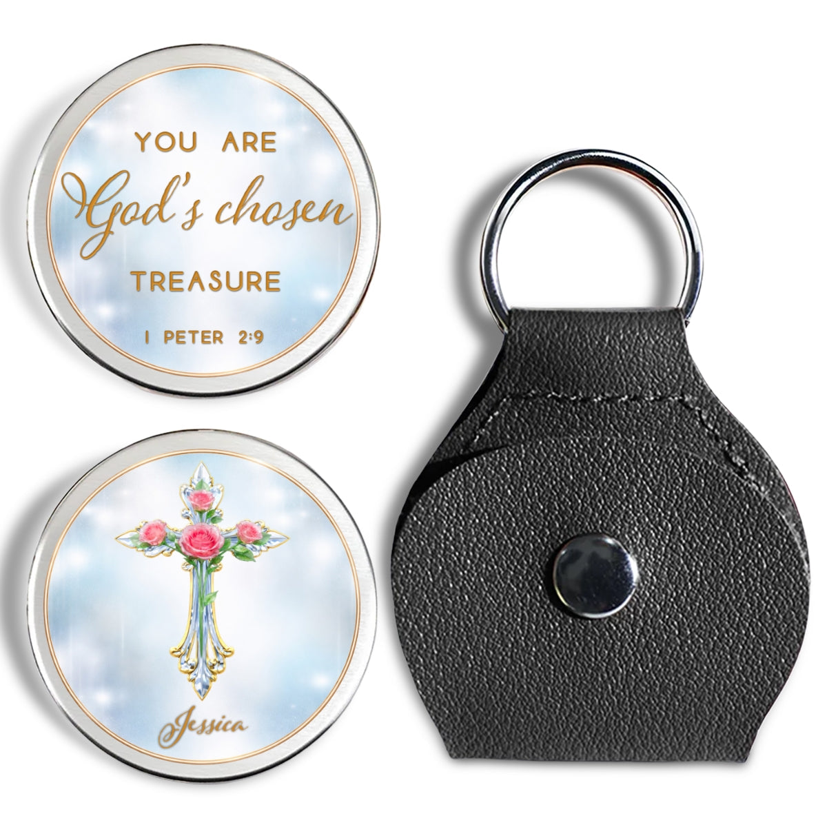 Custom Christian Coin Keychain, Faith Keepsake • Chosen Treasure - Personalized Pocket Hug
