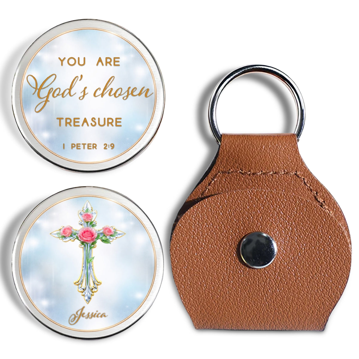 Custom Christian Coin Keychain, Faith Keepsake • Chosen Treasure - Personalized Pocket Hug