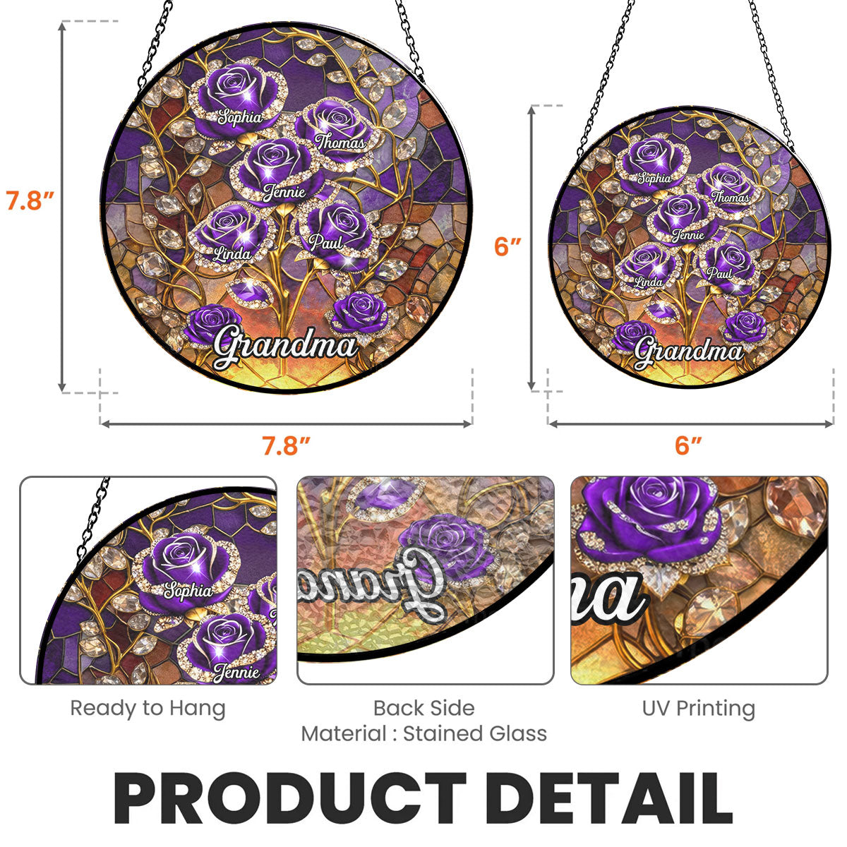 Custom Name Grandma Hanging Decor, Mother's Day Birthday Gifts • Rose Flower Grandma - Personalized Window Hanging Suncatcher