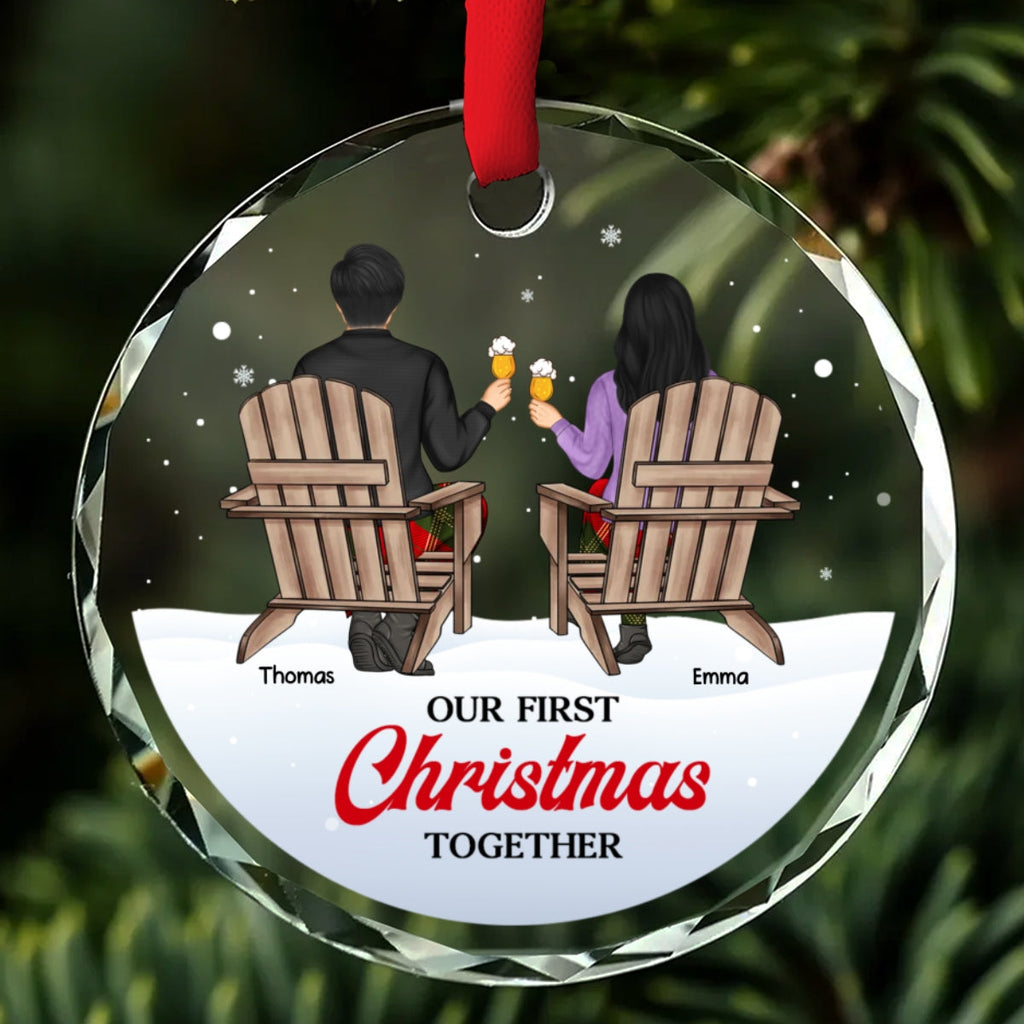 Custom First Christmas Ornament Married, Gift for Newlyweds •  Our loving season - Personalized Glass Ornament