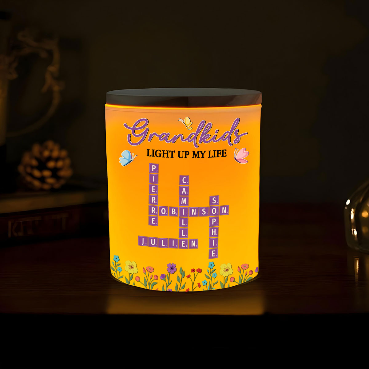 Love My Grandkids Crossword - Personalized Glass Jar With LED Candle