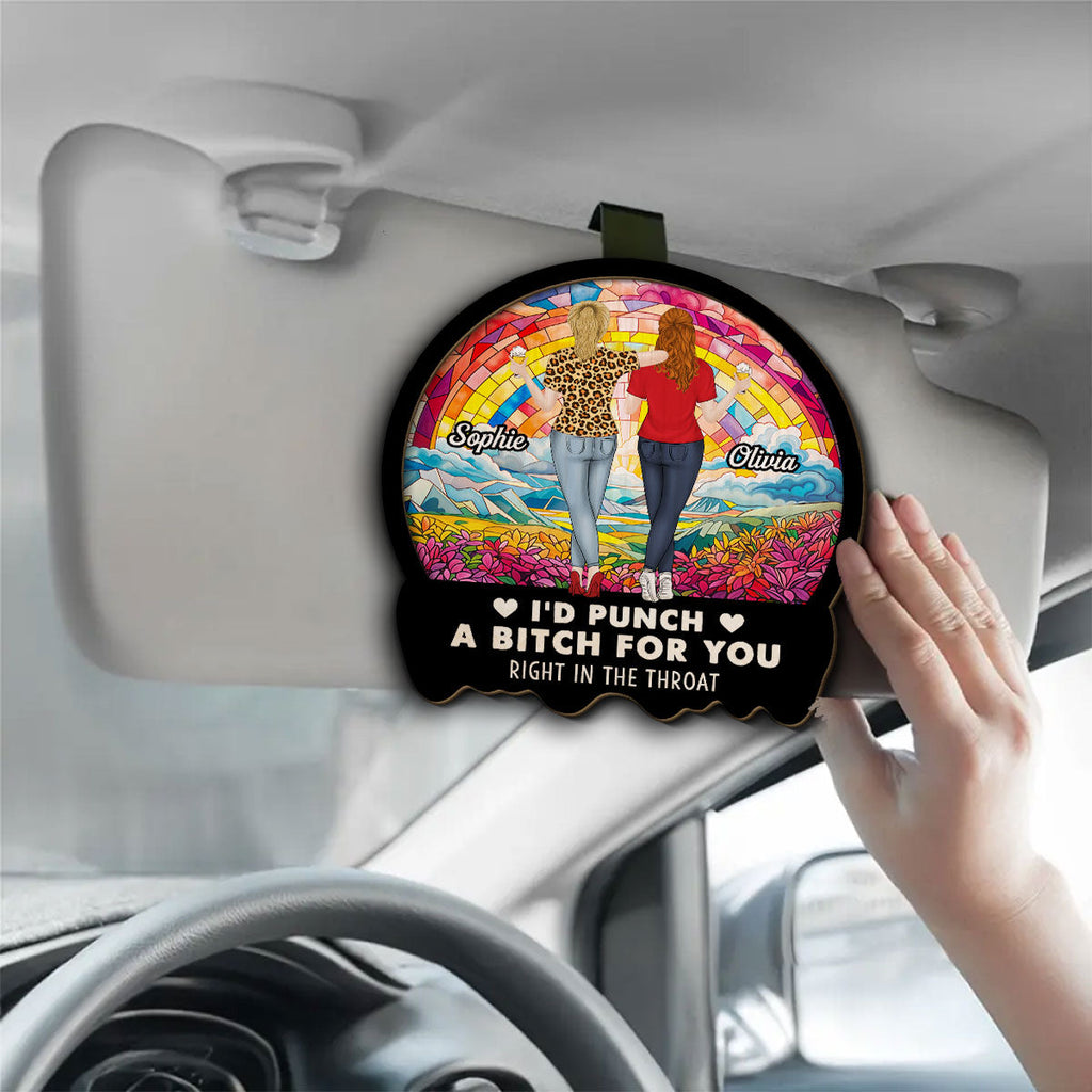 Right In The Throat Besties Sisters - Personalized Car Visor Clip