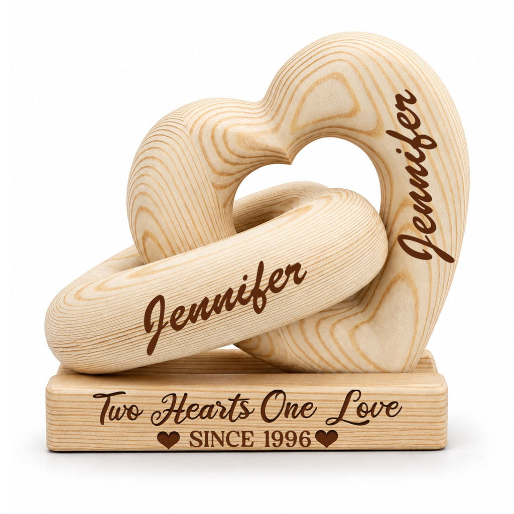 Two Hearts One Love - Personalized Heart Sculpture With Base
