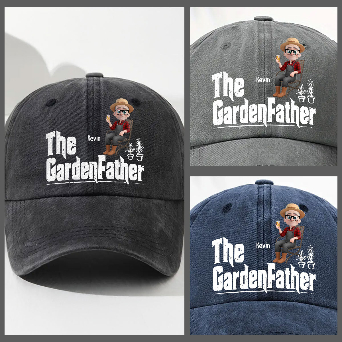 Custom Christmas Headwear Birthday Gifts for Dad • Boss Of The Blooms - Personalized Vintage Washed Denim Cap