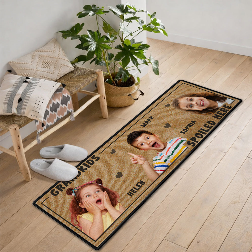 Custom Photo & Names Rug, Christmas Birthday Gift For Granddaughter Grandson • Life Is Better With Grandkids With Photo - Personalized Runner Rug