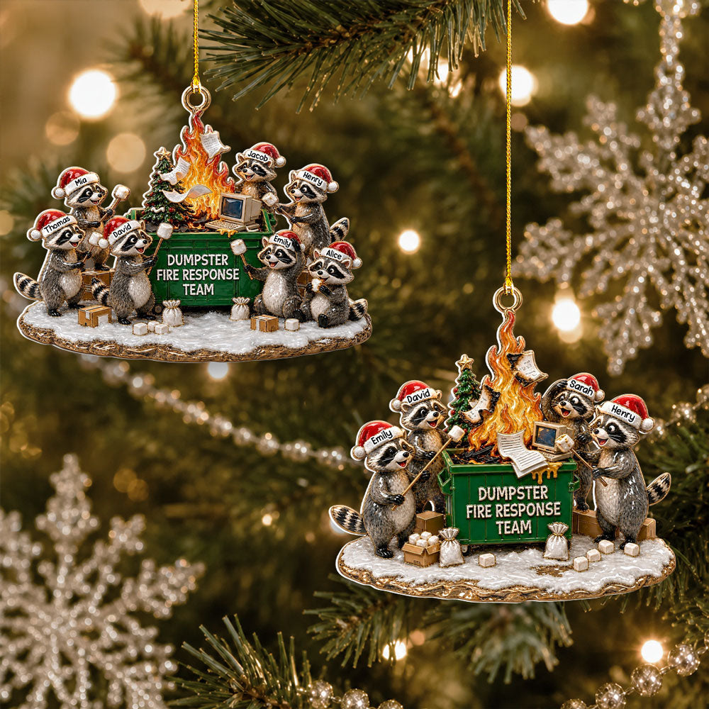 Custom Coworker Christmas Ornament, Team Appreciation Gift •  Dumpster Fire Crew Forever - Personalized 3D White Acrylic Ornament