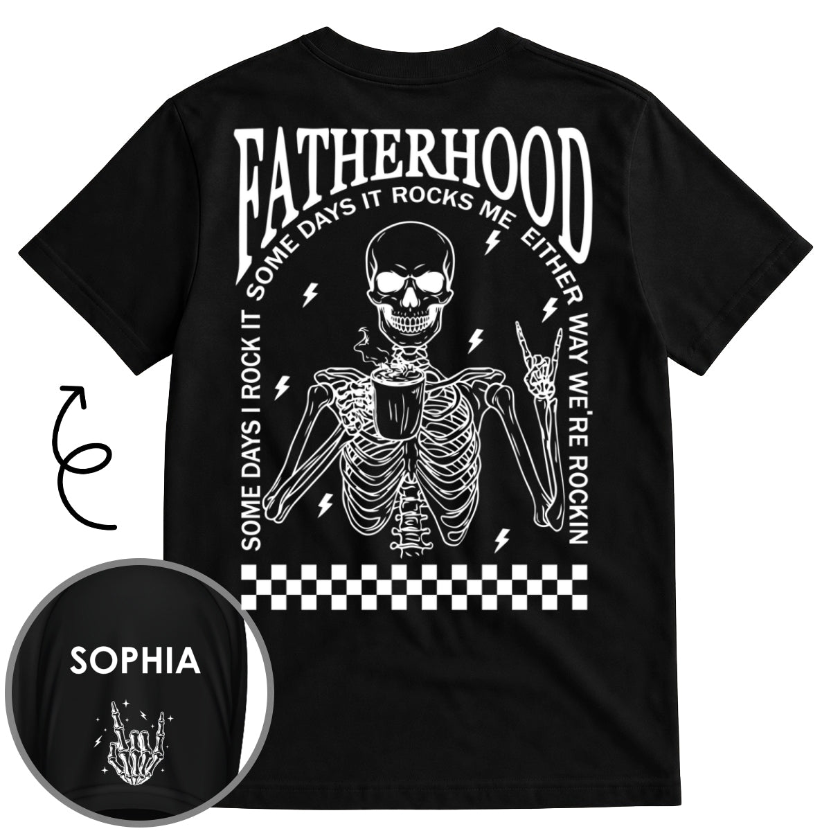 Custom Father's Day, Special Gift for Dad & Grandpa • Funny Skeleton Dad Shirt - Personalized Shirt With Design On Sleeve
