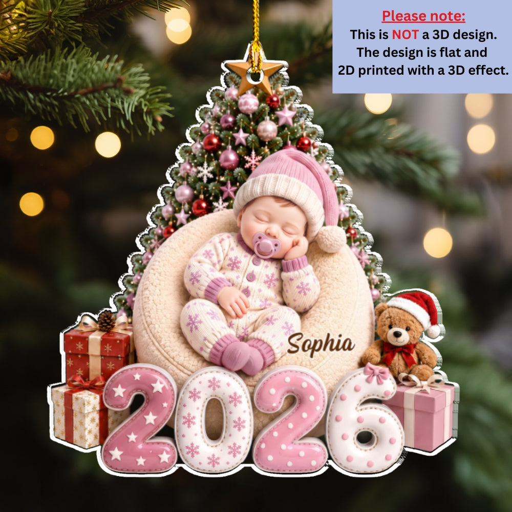 Custom Family First Christmas Ornament •  Angel Sleeping - Personalized Acrylic Ornament