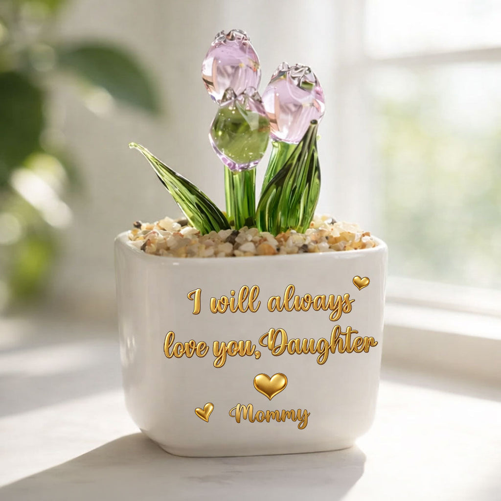 Custom Flower Keepsake, Meaningful Glass Home Decor Gift • Mom Always Love You - Personalized Glass Everlasting Tulips