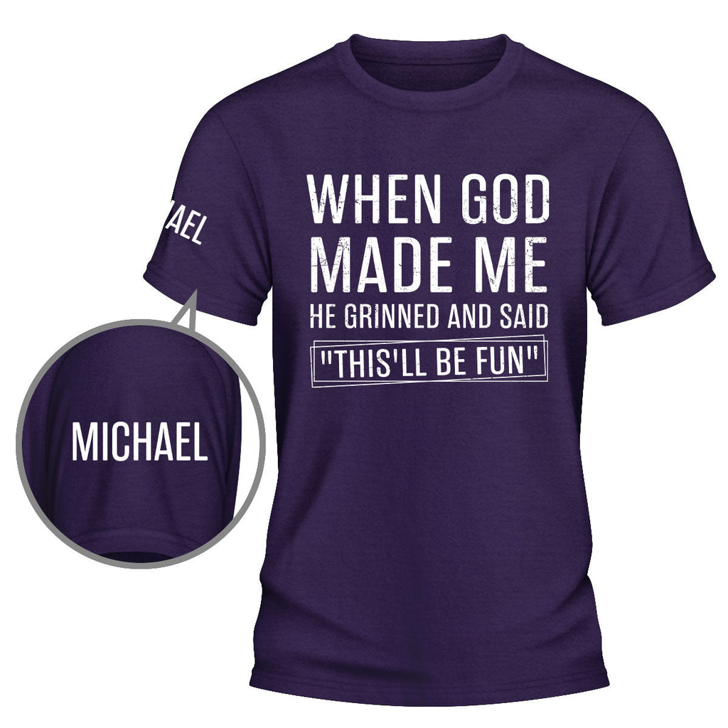 Custom Christmas & Birthday Keepsake Gift • When God Made Me - Personalized Shirt With Design On Sleeve