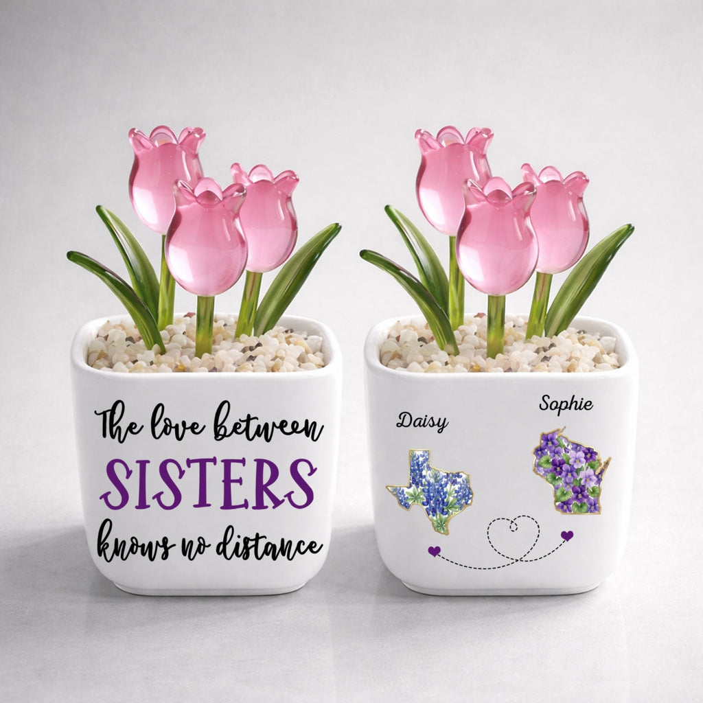 Custom Flower Keepsake, Glass Home Decor Gift for Soul Sister • Best Friends Since The Beginning - Personalized Glass Everlasting Tulips