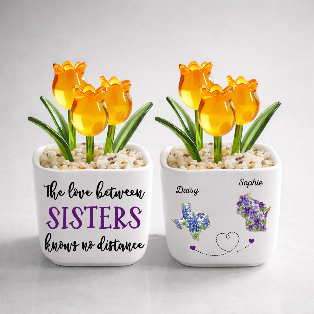 Custom Flower Keepsake, Glass Home Decor Gift for Soul Sister • Best Friends Since The Beginning - Personalized Glass Everlasting Tulips