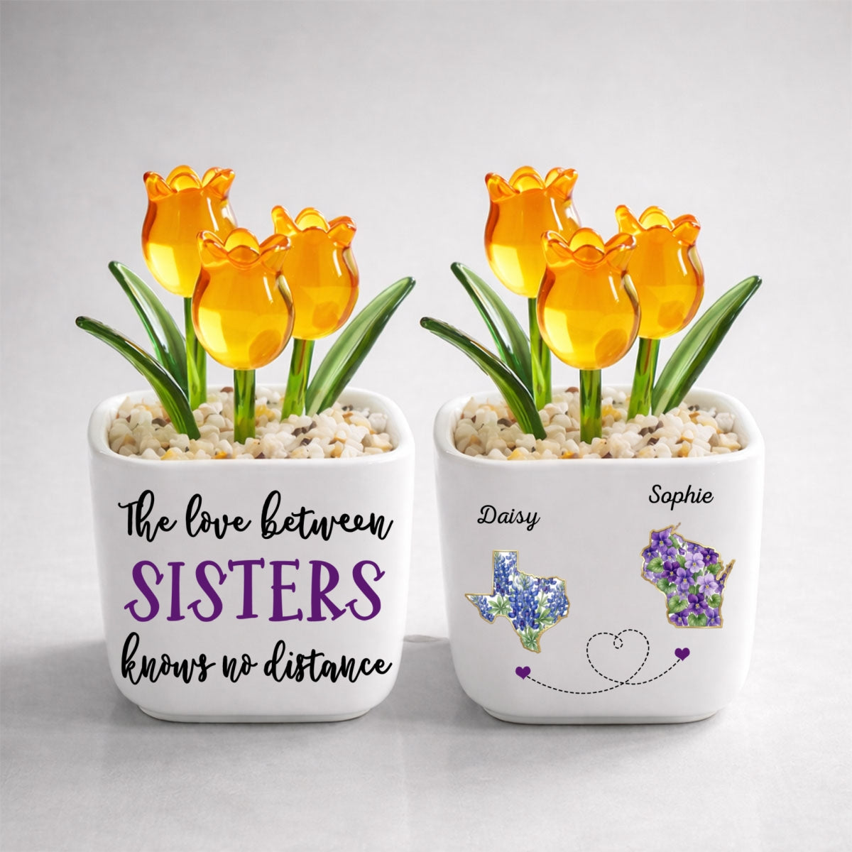 Custom Flower Keepsake, Glass Home Decor Gift for Soul Sister • Best Friends Since The Beginning - Personalized Glass Everlasting Tulips