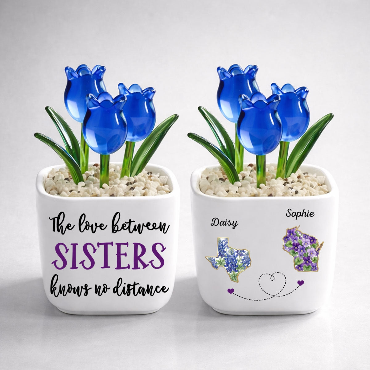 Custom Flower Keepsake, Glass Home Decor Gift for Soul Sister • Best Friends Since The Beginning - Personalized Glass Everlasting Tulips