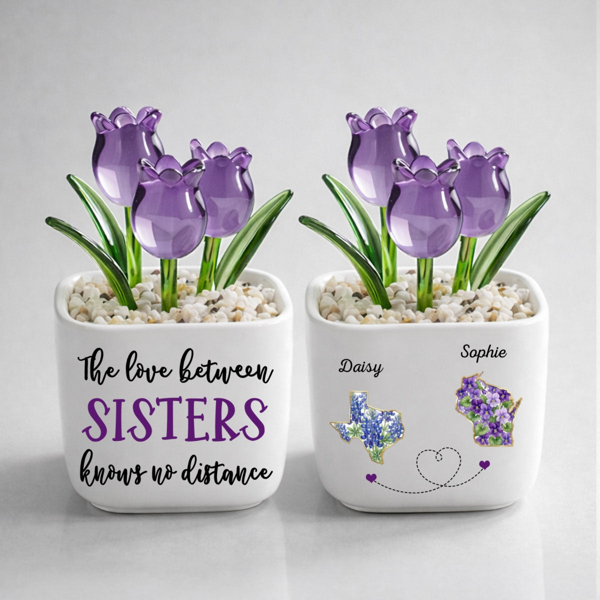 Custom Flower Keepsake, Glass Home Decor Gift for Soul Sister • Best Friends Since The Beginning - Personalized Glass Everlasting Tulips