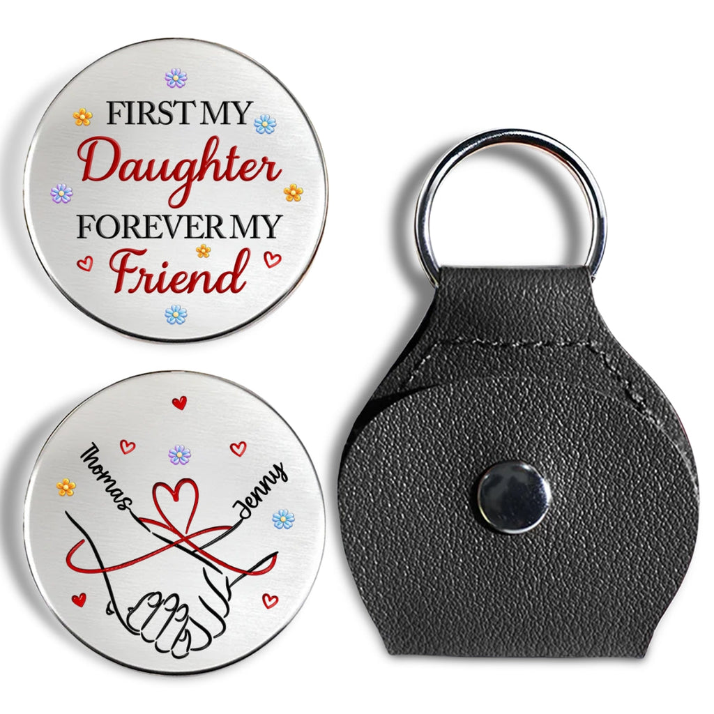 Custom Daughter Coin Keychain, Mother's Day Birthday Gifts • Mother And Daughter Friendship - Personalized Pocket Hug