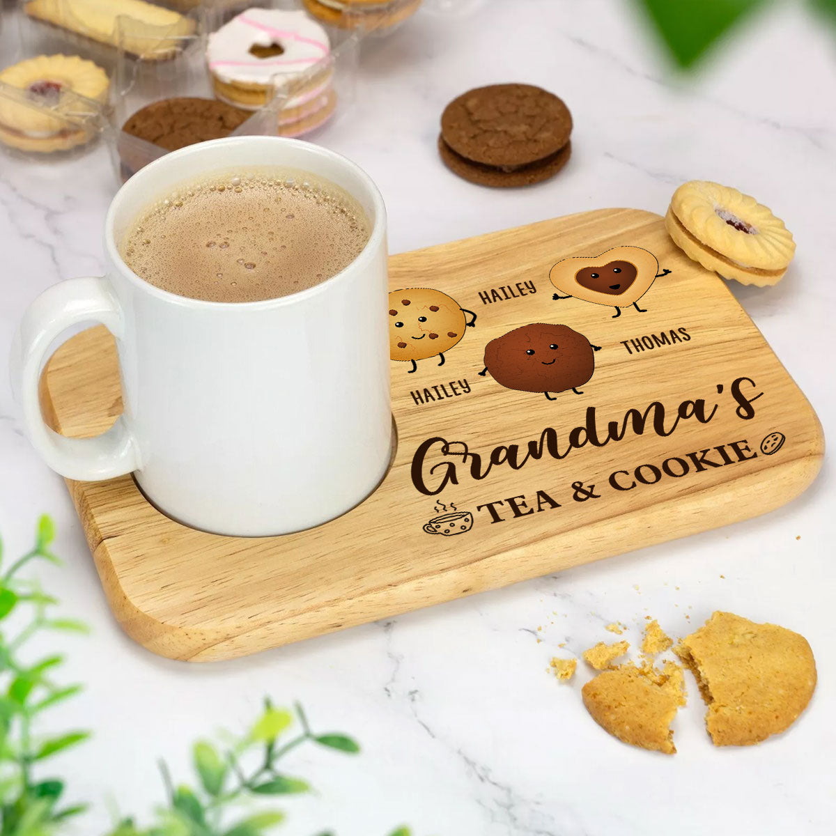 Grandma's Tea And Biscuits - Personalized Wooden Treat Board