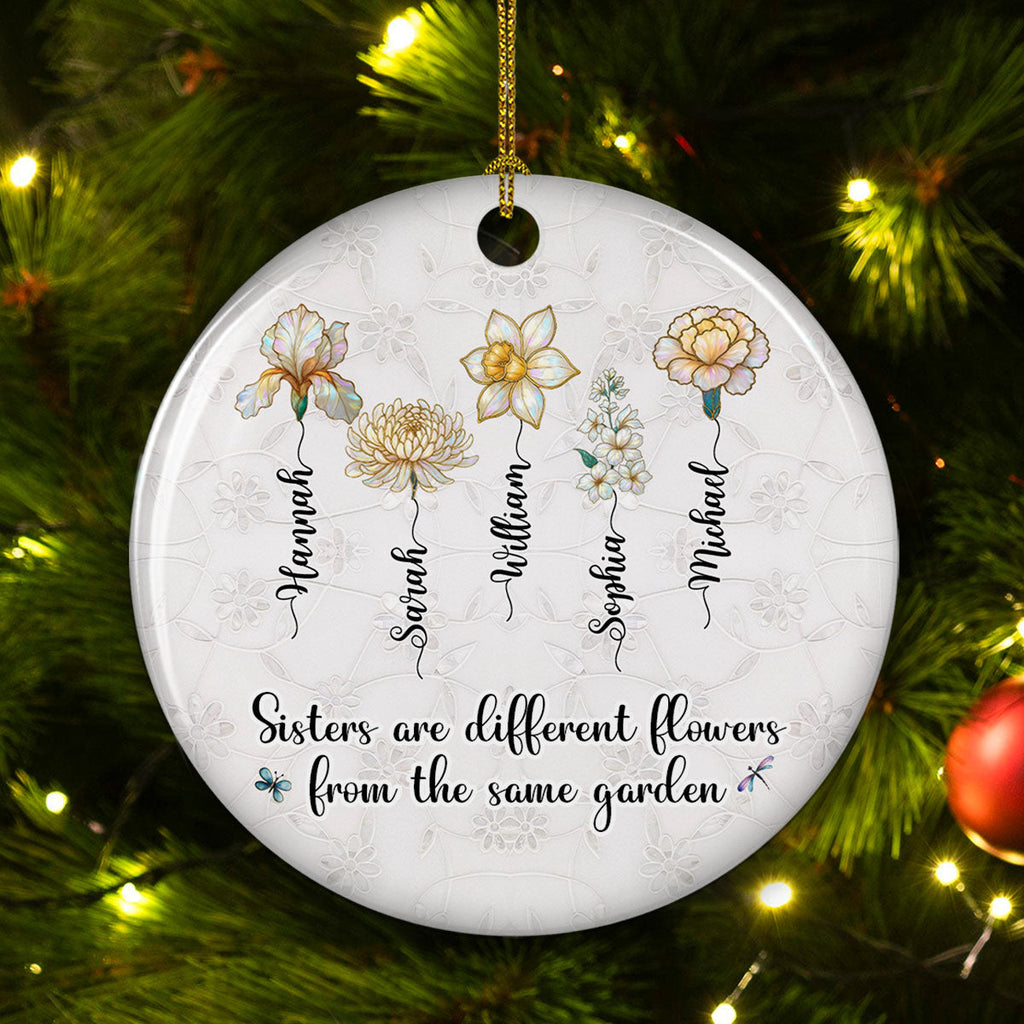Custom Sister Christmas Ornament •  Sisters Are Flowers Mother Of Pearl - Personalized Ceramic Ornament
