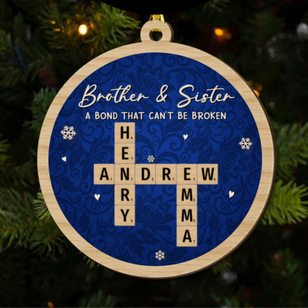 Custom Brothers & Sisters Christmas Ornament •  Forever Tied By Heartstrings - Personalized 2-Layered Wood Ornament