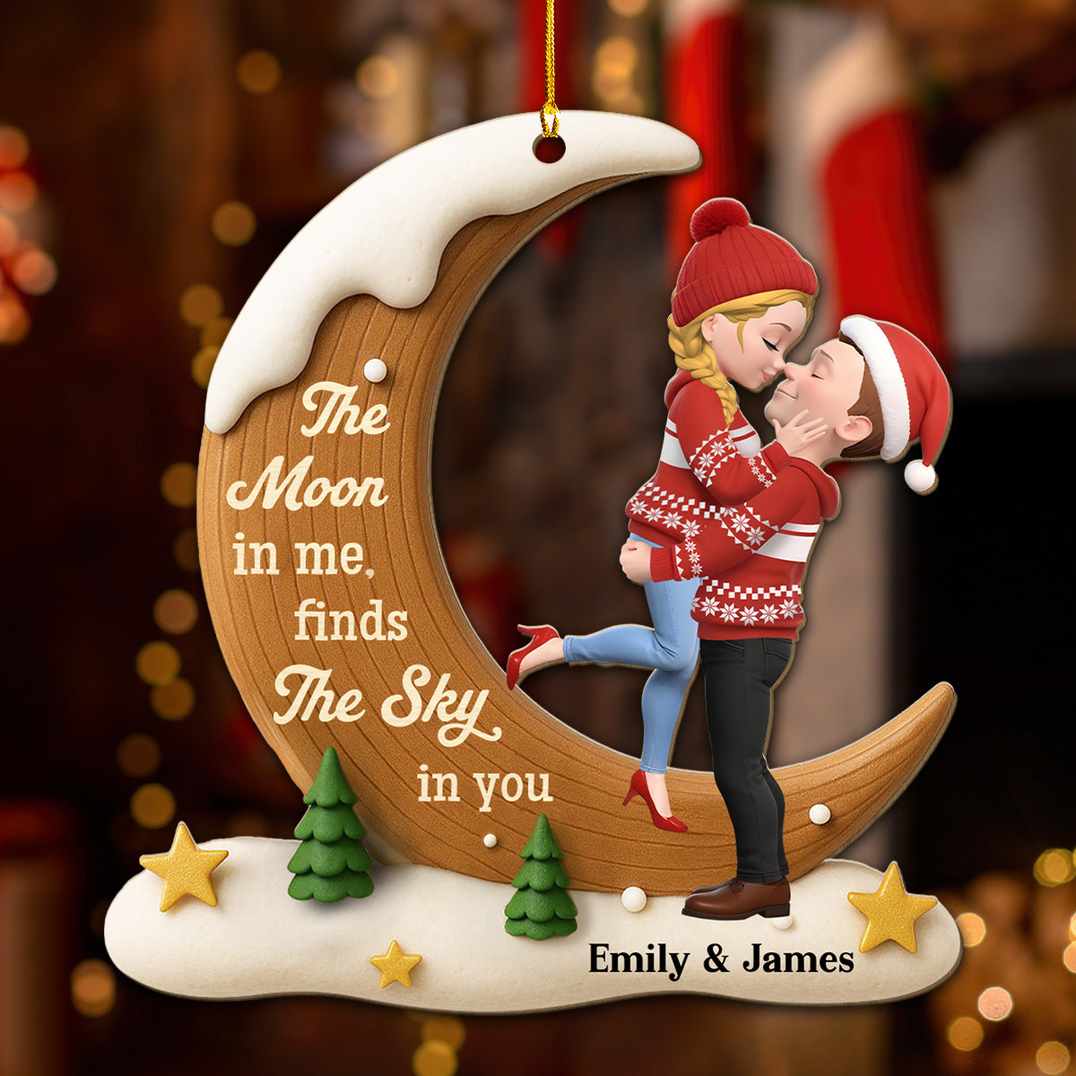 Custom Couple Christmas Ornament, Anniversary Gift •  My Moon Belongs To You - Personalized 3D Effect Wood Ornament