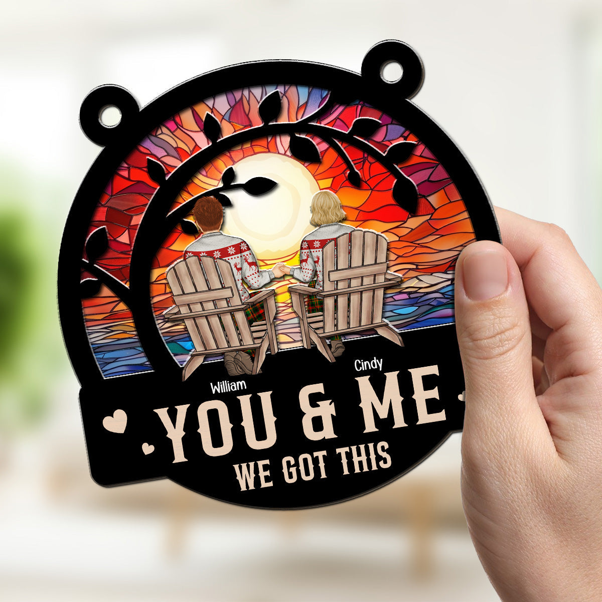 Custom Christmas Couple Hanging Decor, Anniversary Wedding Gifts • We Got This Merry Christmas - Personalized Suncatcher