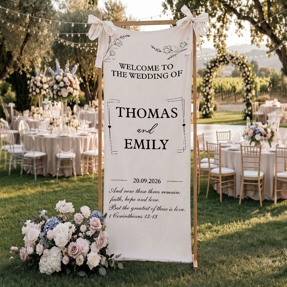 The Wedding Of Us - Personalized Welcome Linen Sign