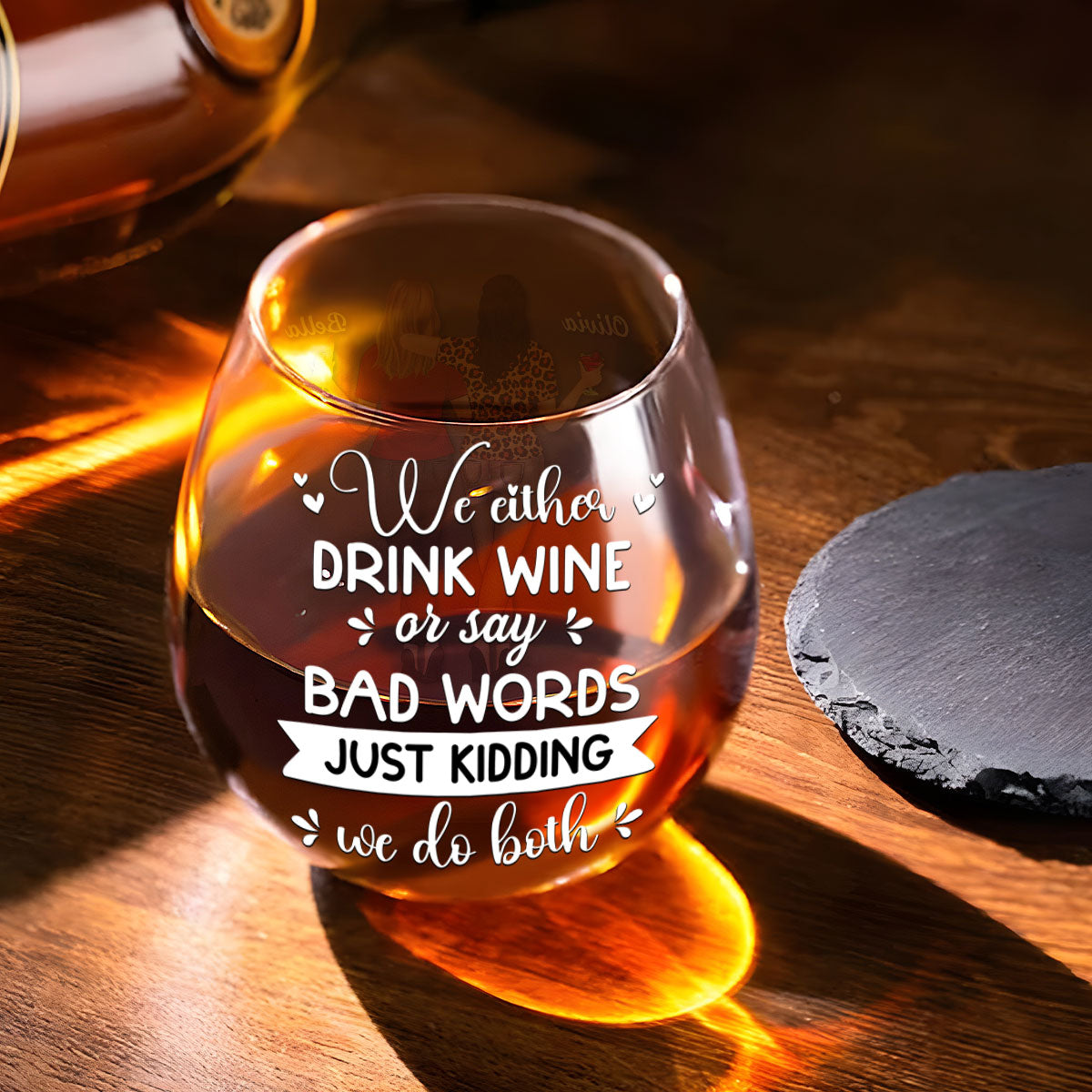 Bad Words Flow With Wine - Personalized Wine Glass