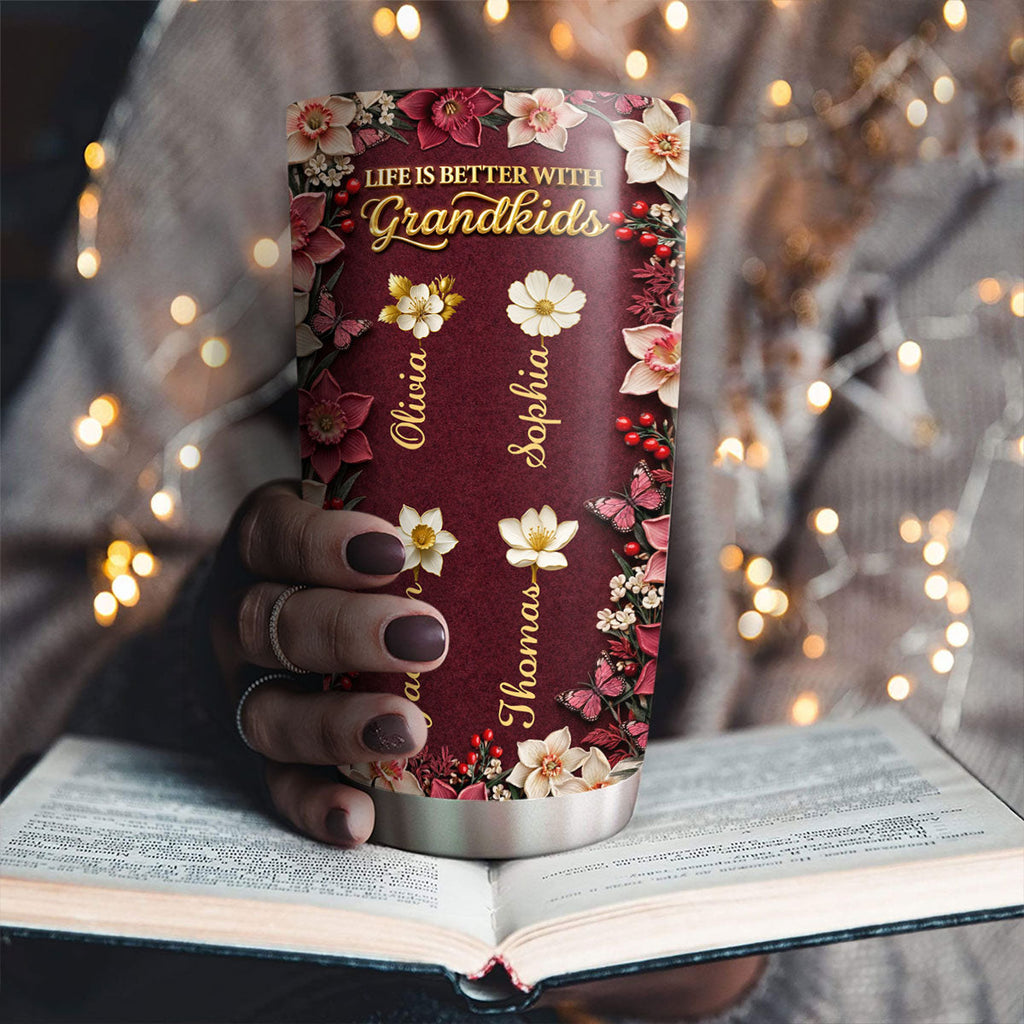 Custom Mother's Day Birthday Gifts For Grandma • Frosted Crystal Grandkid - Personalized 3D Effect Tumbler
