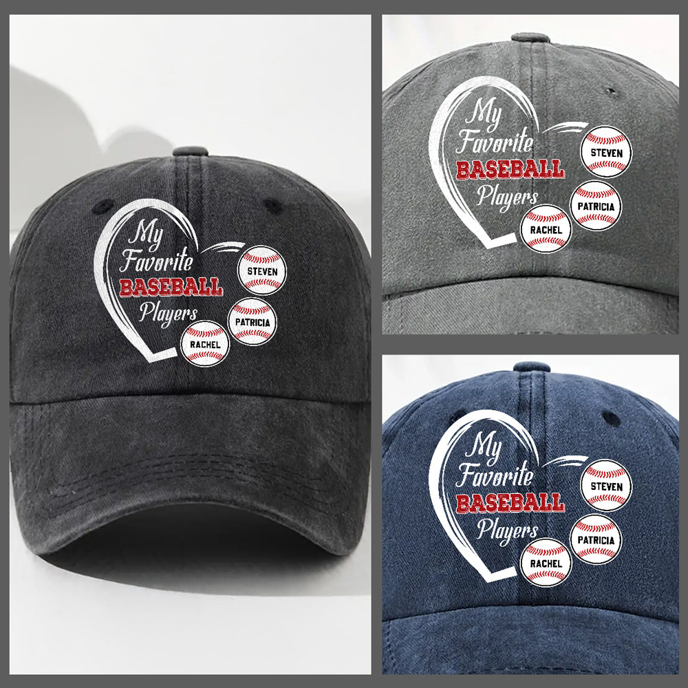 Custom Christmas Headwear Birthday Gifts for Parents • Favorite Players On My Cap - Personalized Vintage Washed Denim Cap