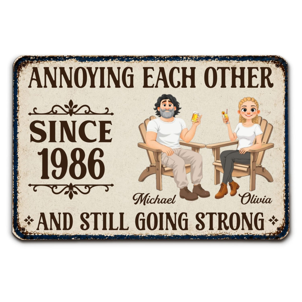 Custom Couple Anniversary Wall Decor Keepsake Gift • Couple Relaxing - Personalized Metal Sign