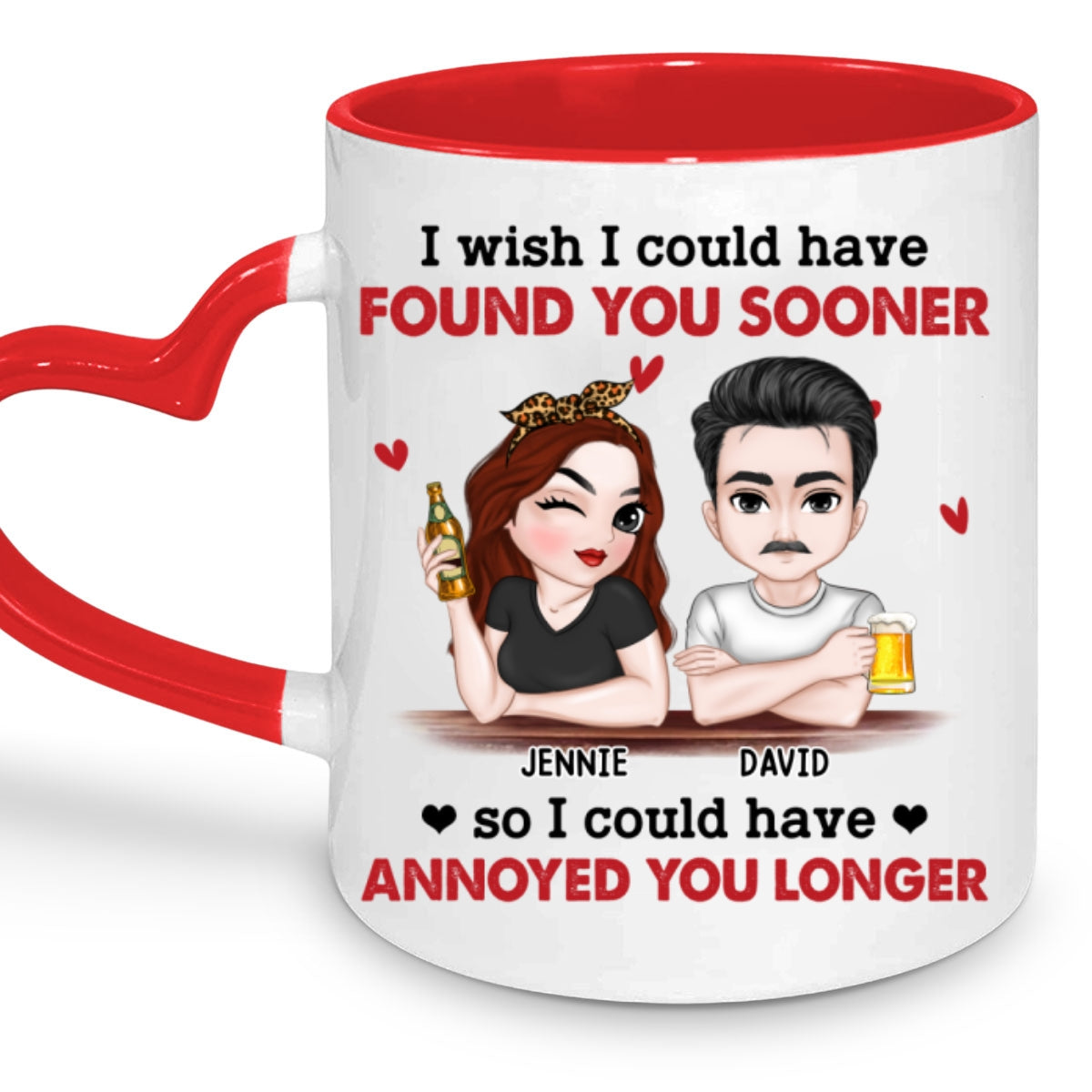 Custom Anniversary Keepsake Gifts For Couple • I Wish I Could - Personalized Heart Handle Mug