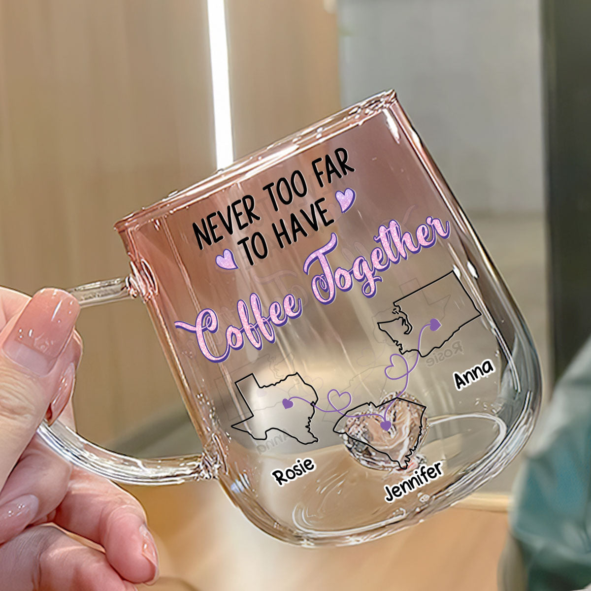 Custom Best Friend, Christmas & Birthday Friendship Keepsake Gift • To Have Coffee Together- Personalized Pink Gradient Glass Mug