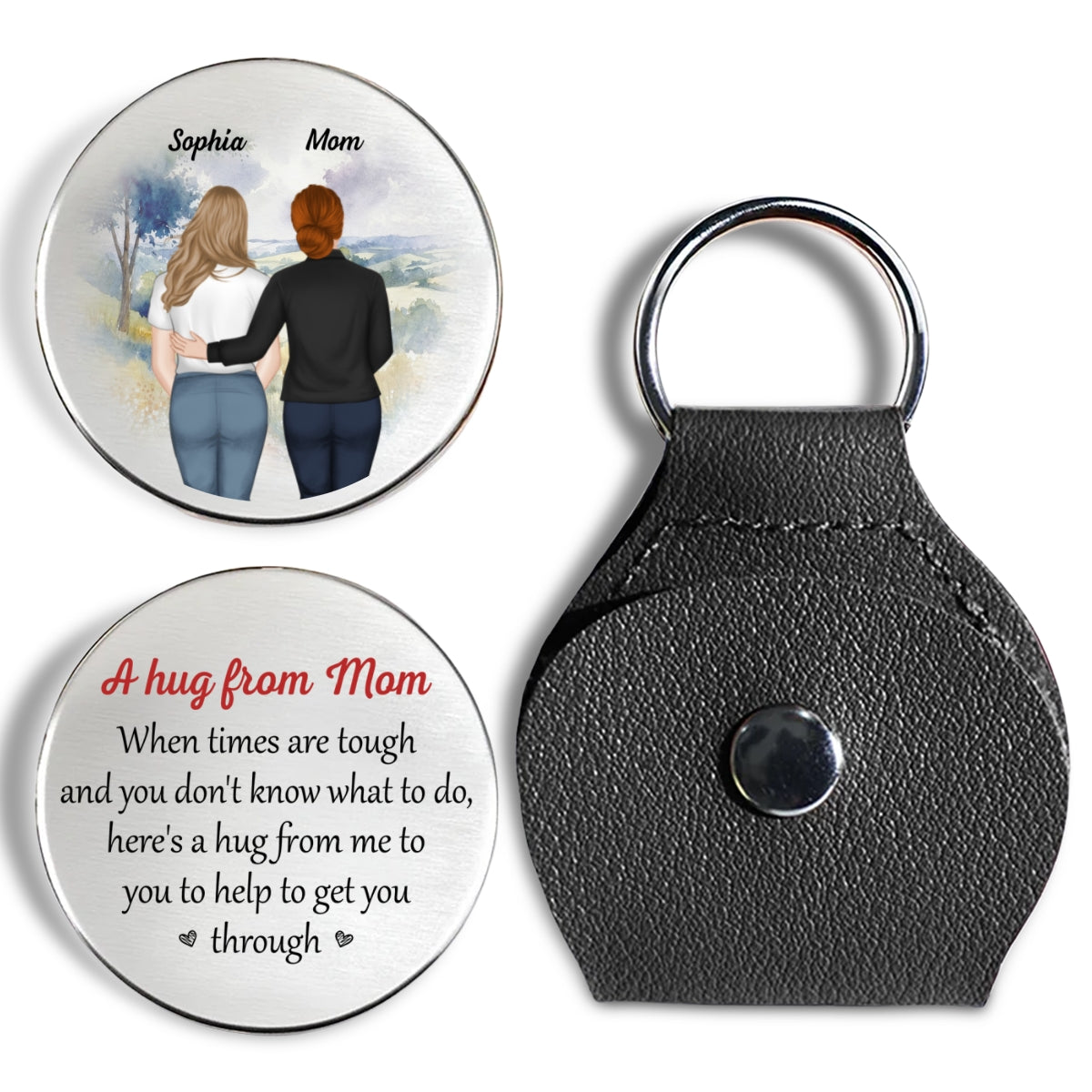 Custom Daughter Coin Keychain, Mother's Day Birthday Gifts • When Times Are Tough - Personalized Pocket Hug