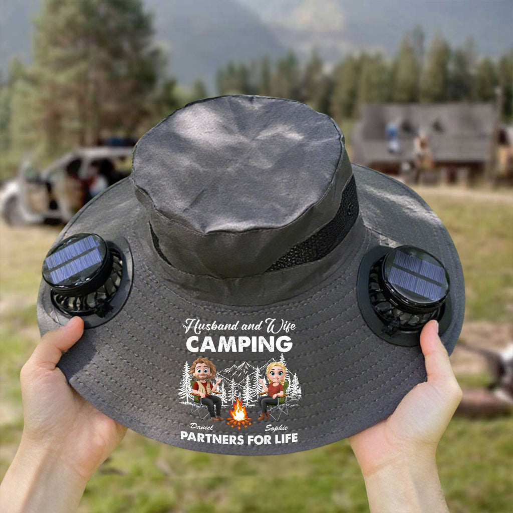 Husband And Wife Camping Life - Personalized Solar Fan Hat