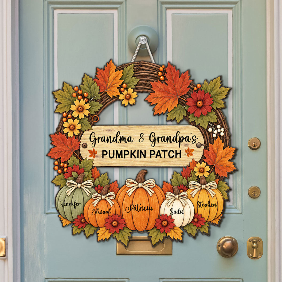 Pumpkin Kisses And Grandkid Wishes - Personalized Wood Sign
