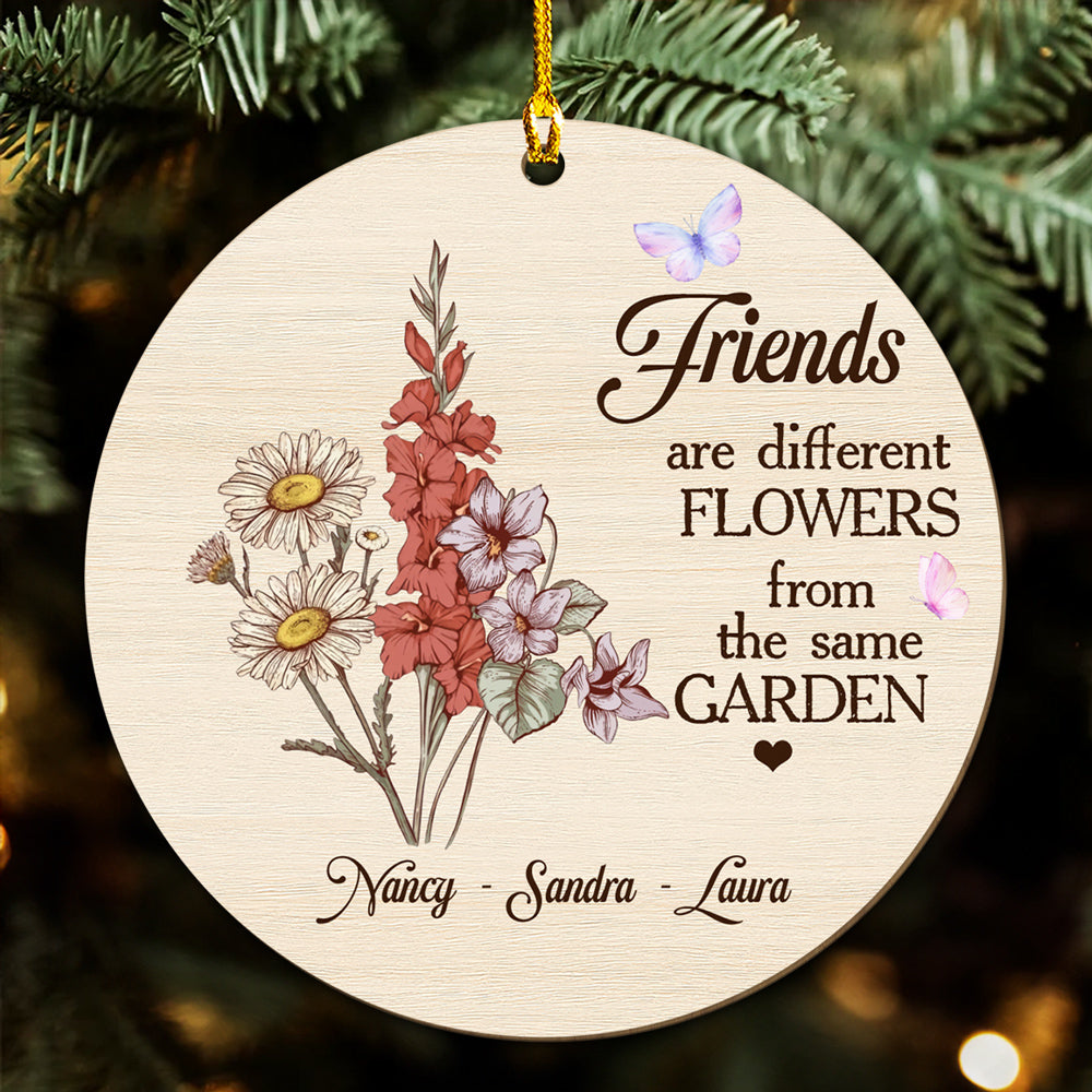Custom Friendship Christmas Ornament, Best Friend Gift •  Sisters Are Different Flower - Personalized Wood Ornament