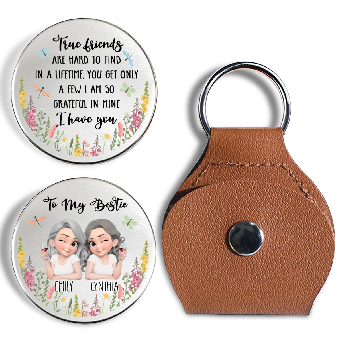 Custom Besties Coin Keychain, Friendship Birthday Gifts • I Am So Grateful - Personalized Pocket Hug