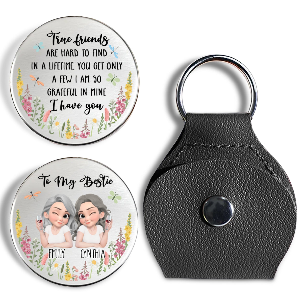 Custom Besties Coin Keychain, Friendship Birthday Gifts • I Am So Grateful - Personalized Pocket Hug