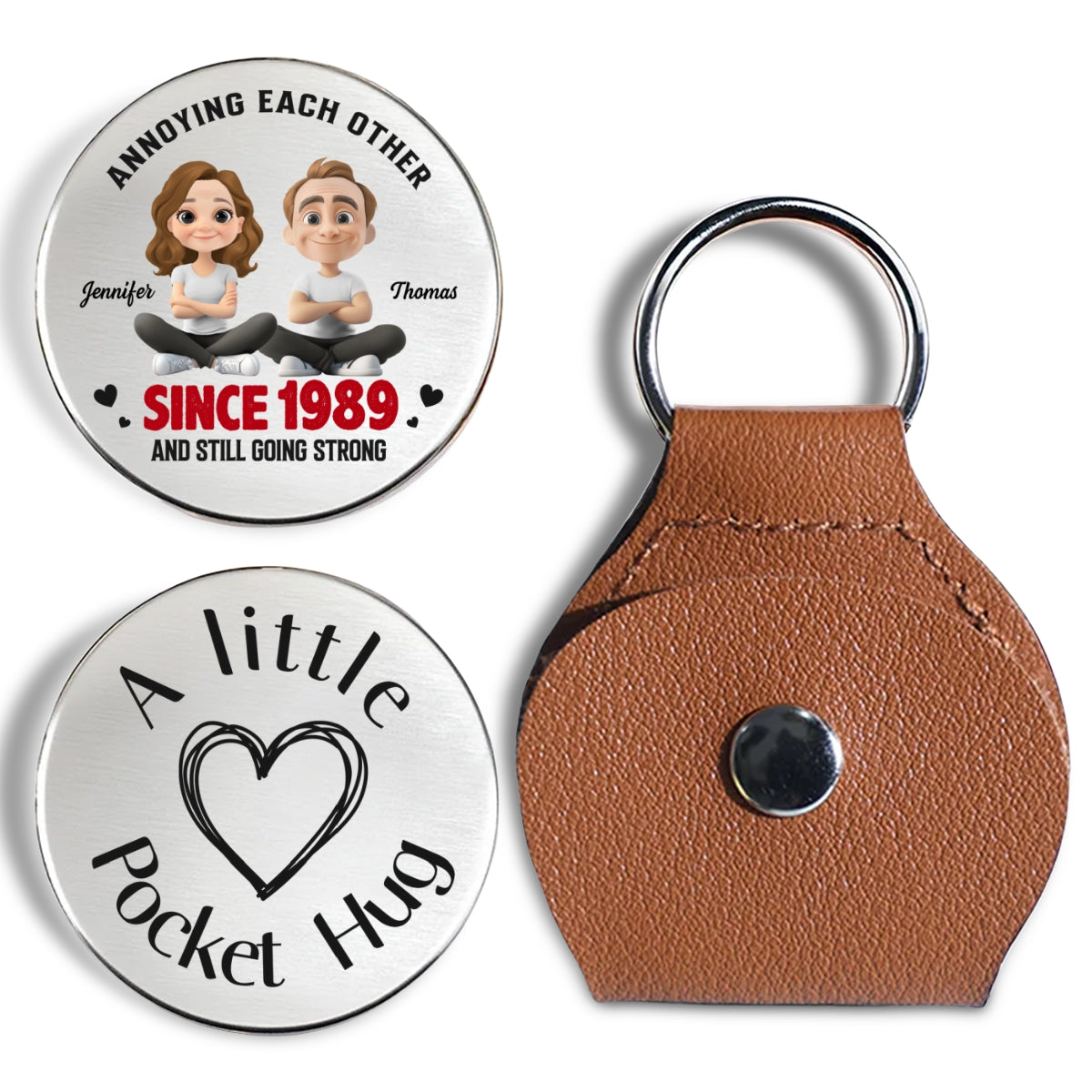 Custom Coin Keychain for Husband, Couple Anniversary Valentine's Day Gifts • Love You Forever - Personalized Pocket Hug