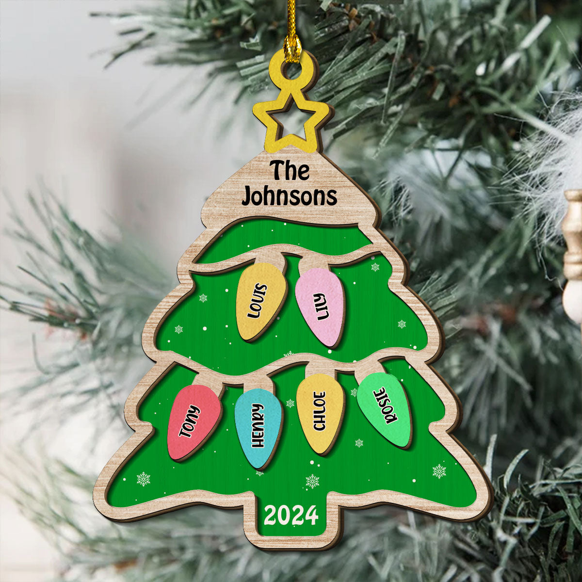 Custom Family Ornament, Christmas Gift for Family Members •  The Cutest Family Christmas Tree - Personalized 2-Layered Wood Ornament