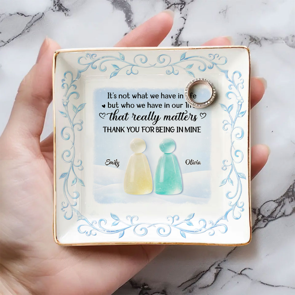 Custom Bestie Trinket Dish, Birthday Christmas Gift For Best Friend • Thank For Being In Mine - Personalized Jewelry Dish