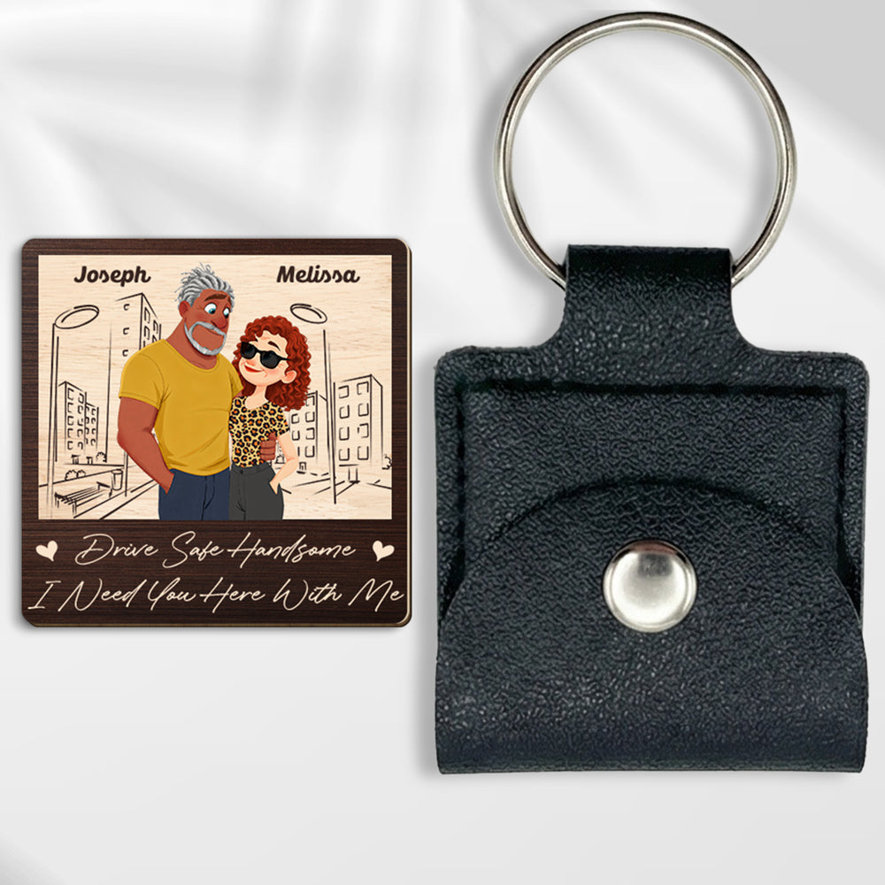 Custom Coin Keychain for Husband, Couple Anniversary Valentine's Day Gifts • Safe Back To My Arms - Personalized Wooden Pocket Hug