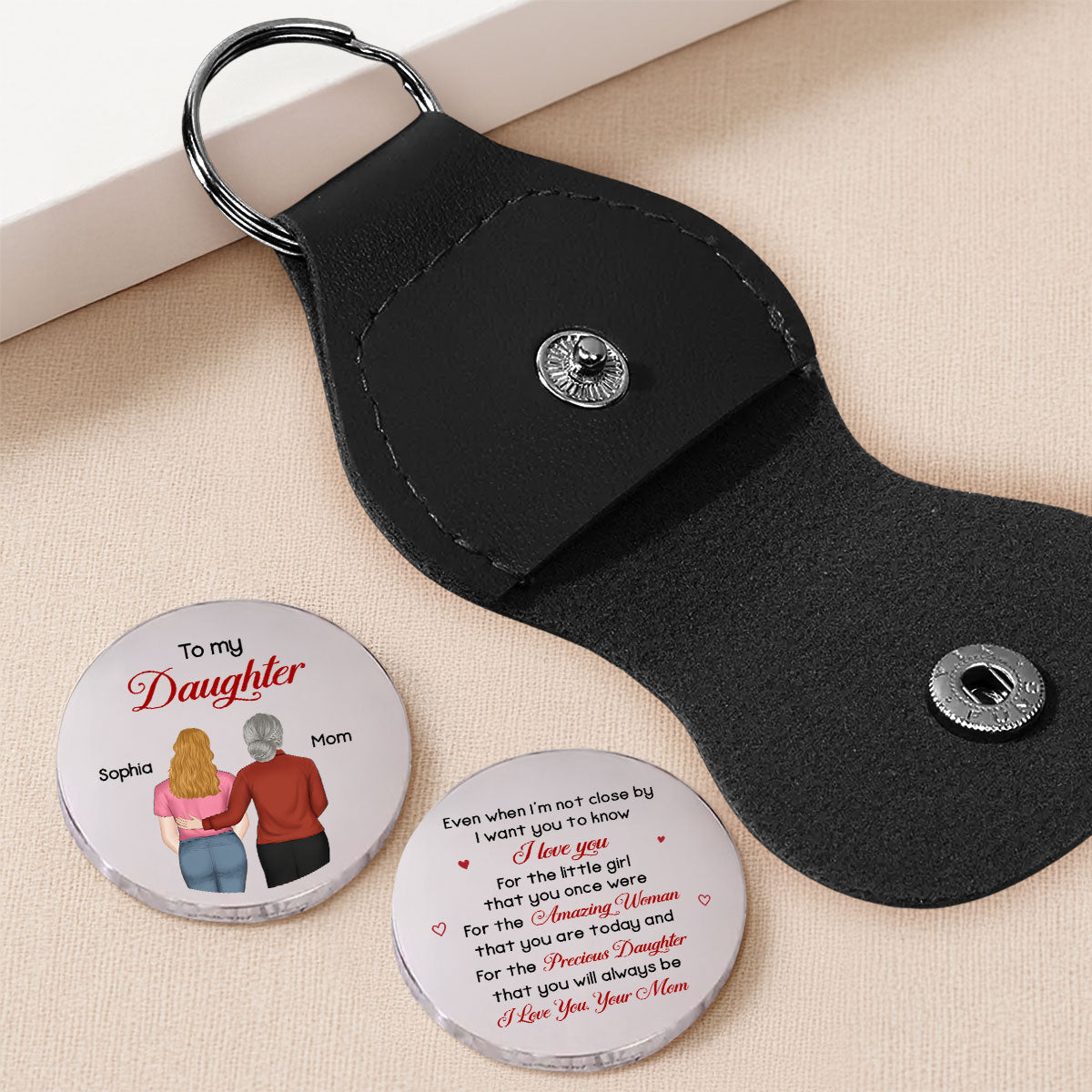Custom Coin Keychain for Daughter Mom, Mother's Day Birthday Gifts • My Precious Daughter - Personalized Pocket Hug