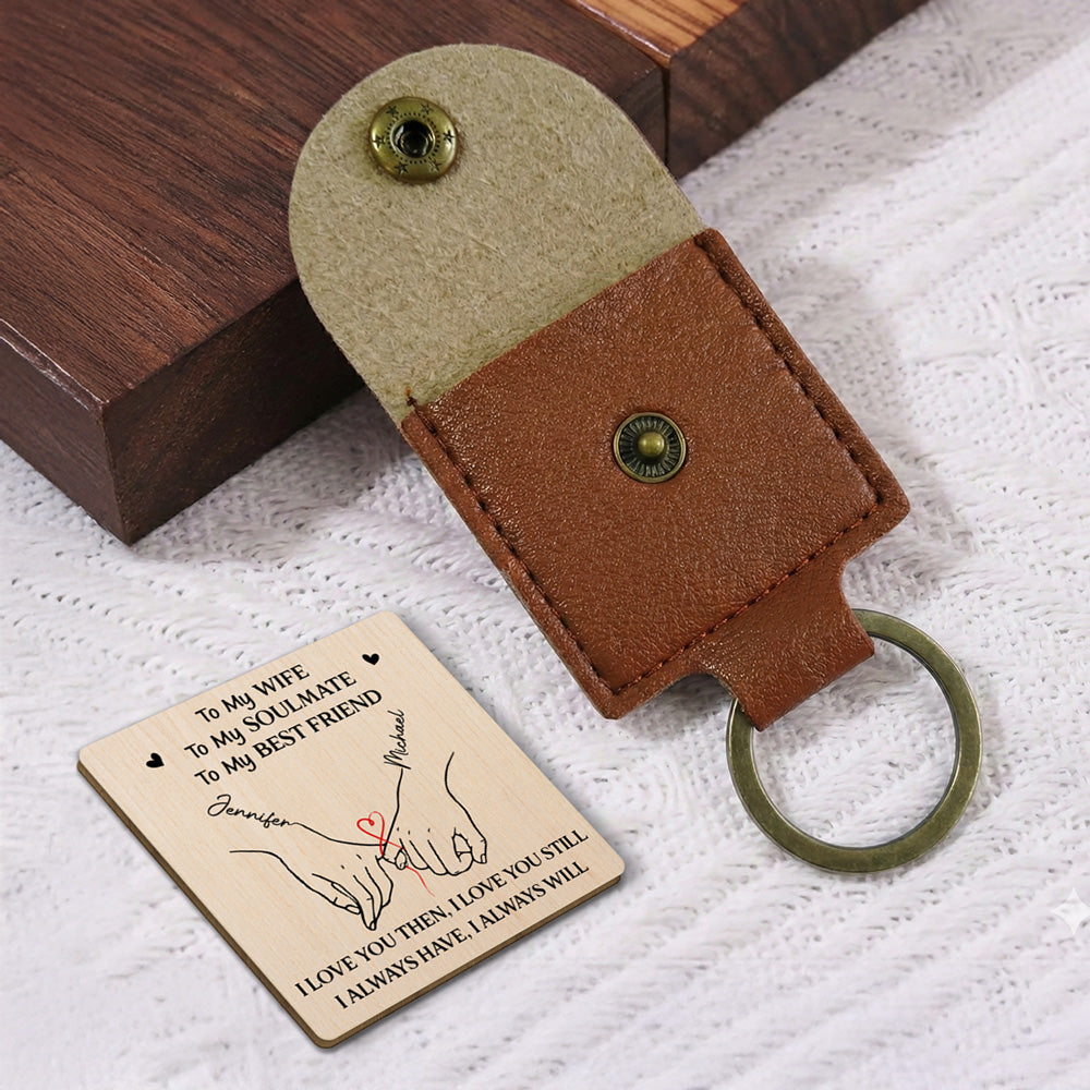 Custom Coin Keychain for Husband, Couple Anniversary Valentine's Day Gifts • To My Wife Soulmate Best Friend - Personalized Wooden Pocket Hug